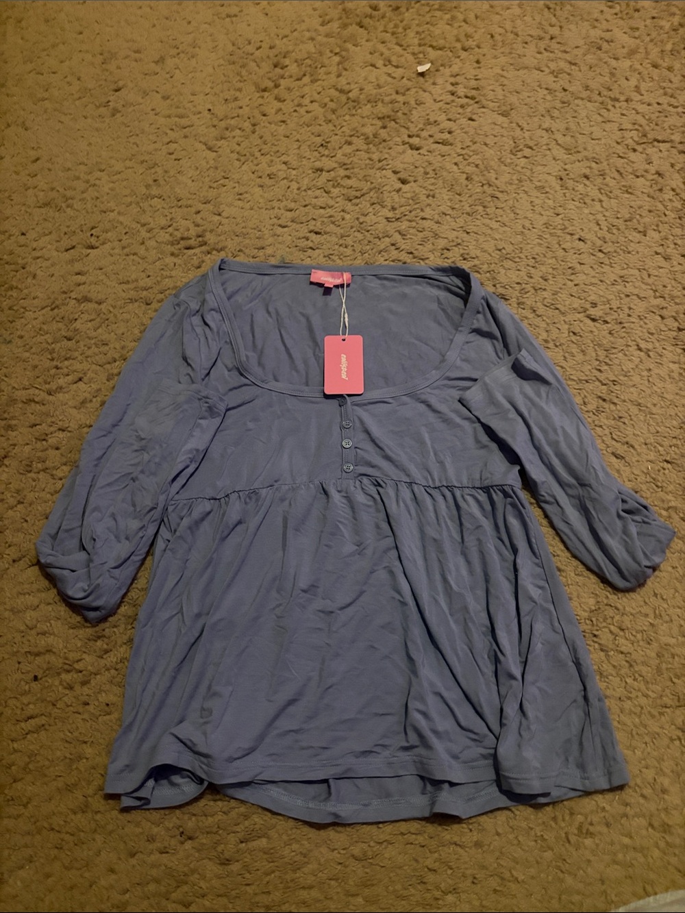 Edikted Blue Scoop Neck Button-Front Babydoll Top
